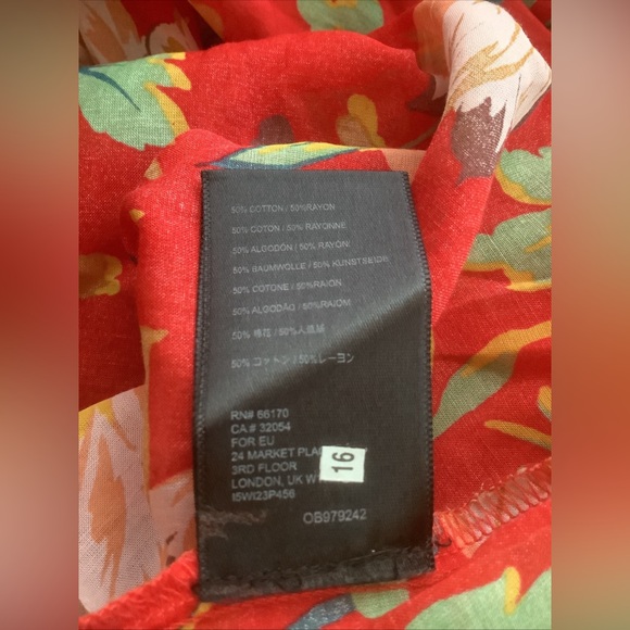 Maeve by Anthropologie Red Floral Peasant Blouse - Women's Top retro Sz L - Picture 9 of 13